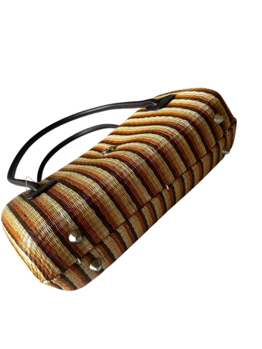 THE SAK Woven Straw Stripe Hardshell Handbag with Dark Brown Trim - Picture 4 of 13